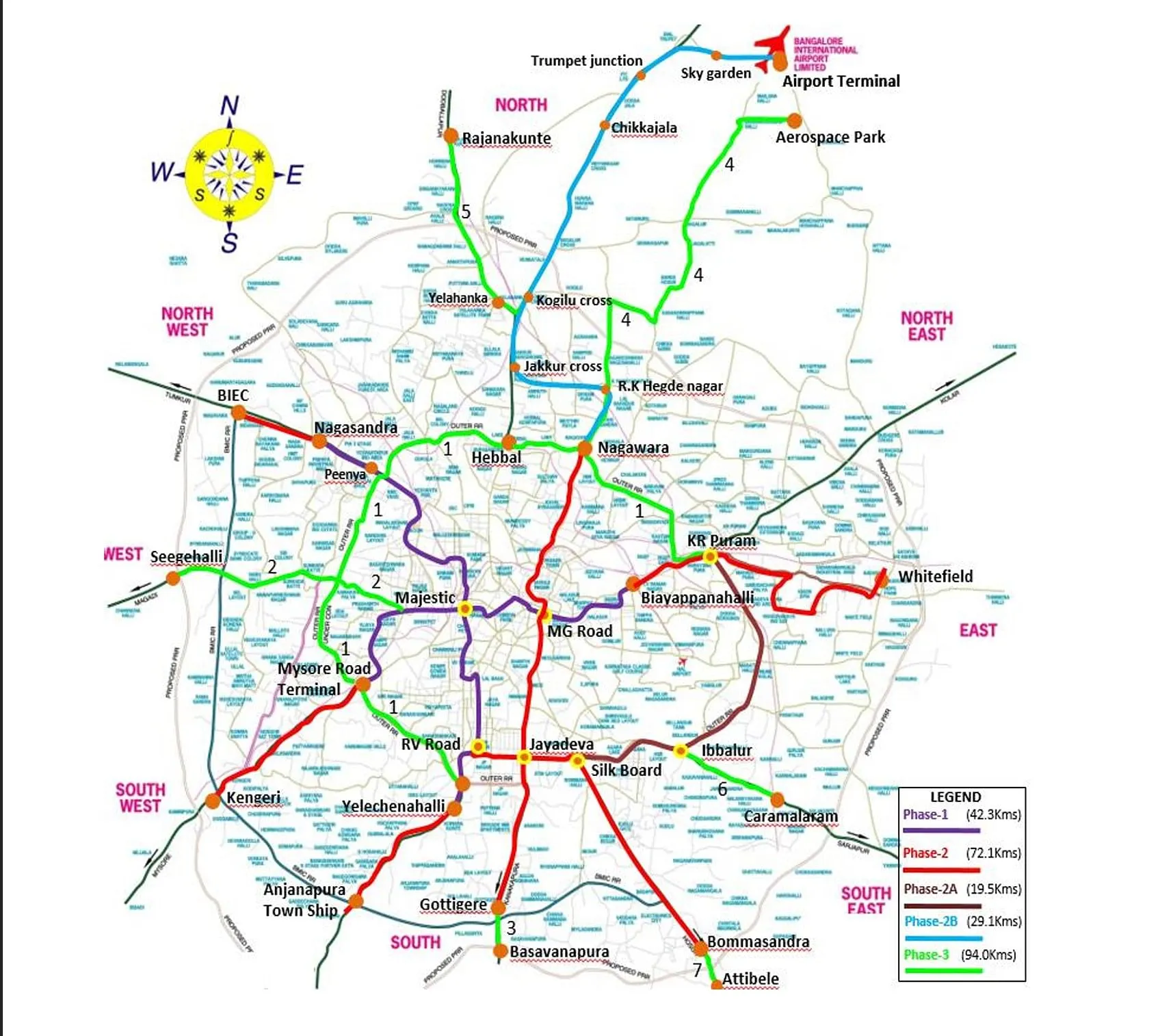 Map of Bengaluru Outer Ring Road and Metro Lines
