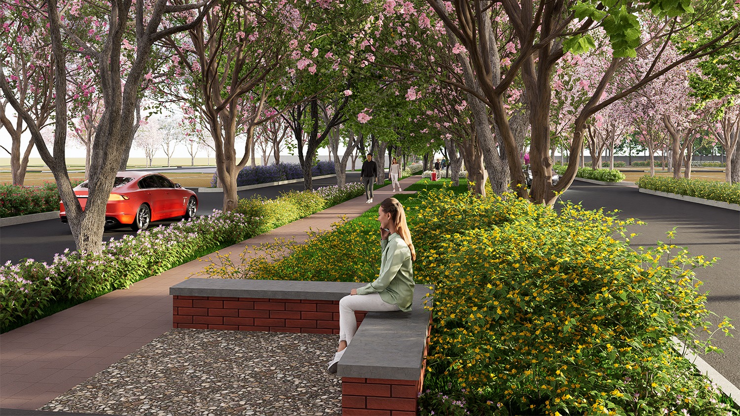 Brigade-cherry-blossom seating area