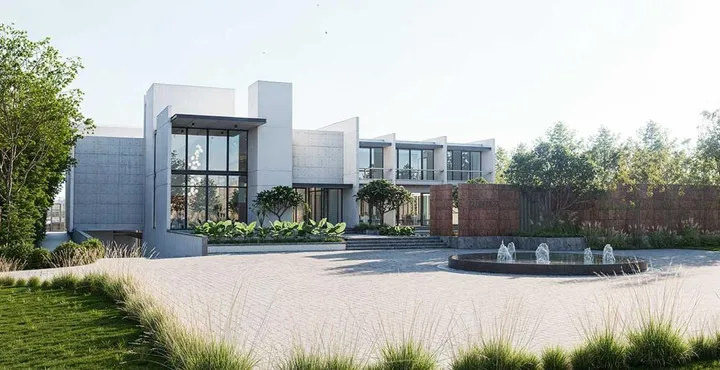 Fountain and entrance at Atmos JR Eastfields Villas