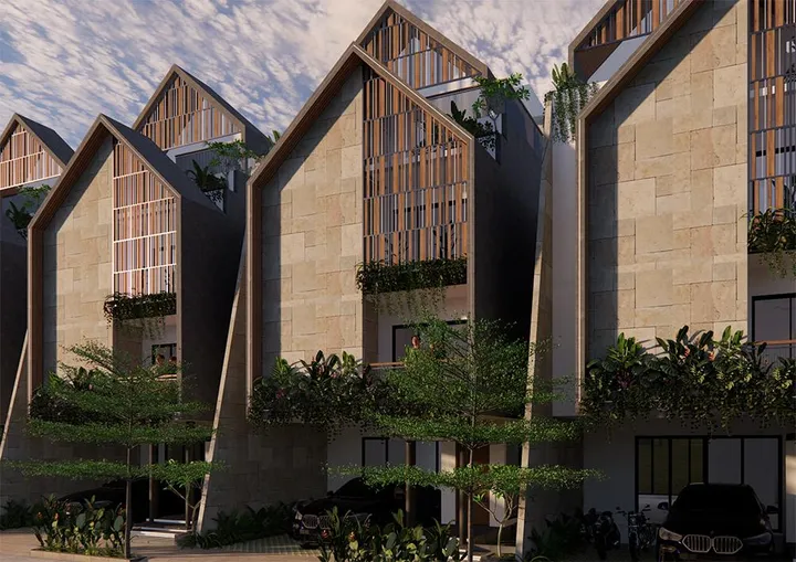 Row of villas with greenery at Atmos JR Eastfields Villas