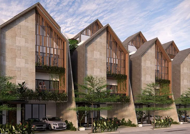 Row of villas with cars at Atmos JR Eastfields Villas
