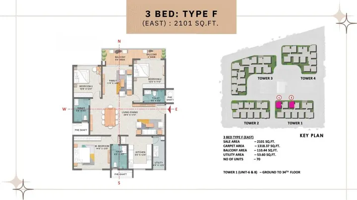 3BHK - Type F East (2101 sqft)