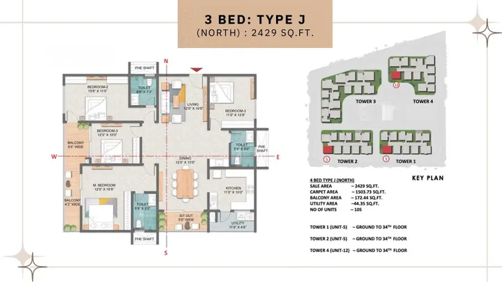 3BHK - Type J North (2429 sqft)
