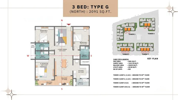 3BHK - Type G North (2091 sqft)
