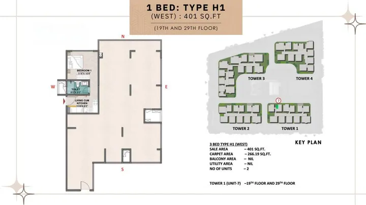 1BHK - Type H1 West (401 sqft)