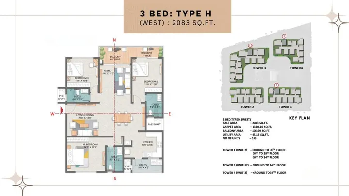 3BHK - Type H West (2083 sqft)