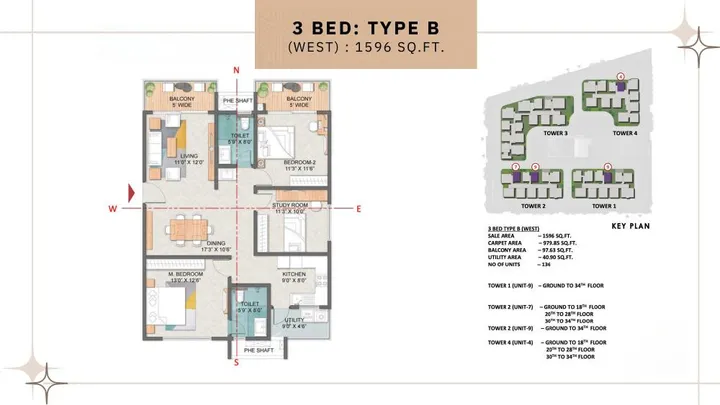 3BHK - Type B West (1596 sqft)