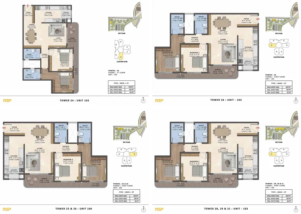 2BHK + 2T (810 sq. ft.) Floor Plans and Configurations