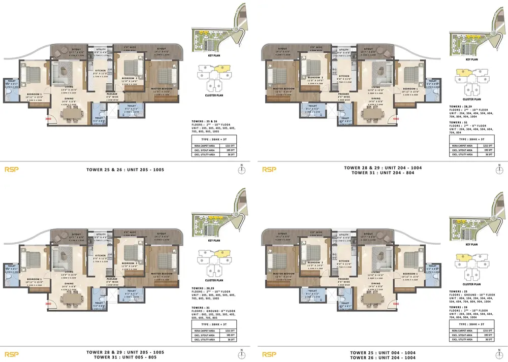 3BHK + 3T (1211 sq. ft.) Floor Plans and Configurations