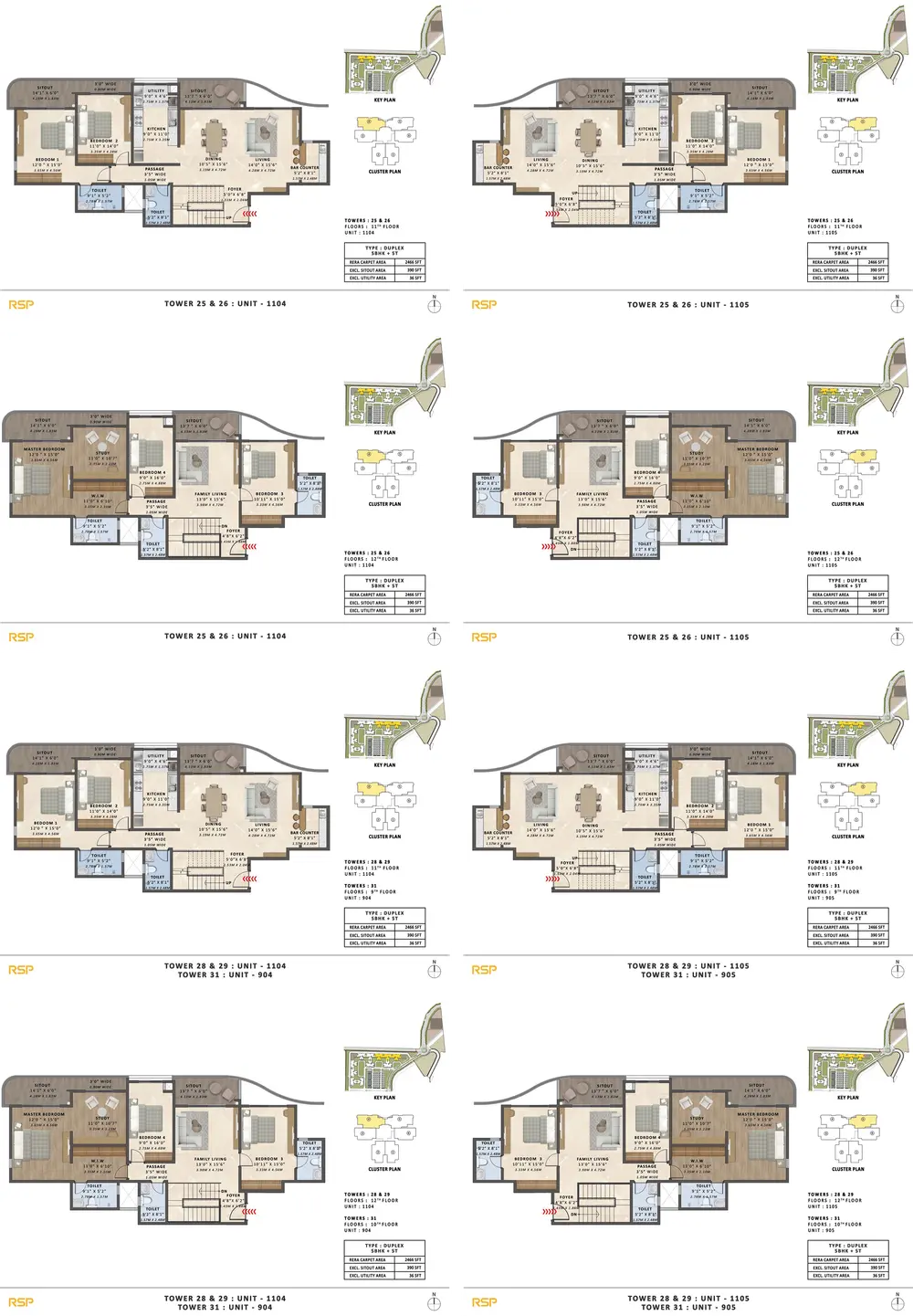 5BHK + 5T Duplex (2466 sq. ft.) Floor Plans and Configurations