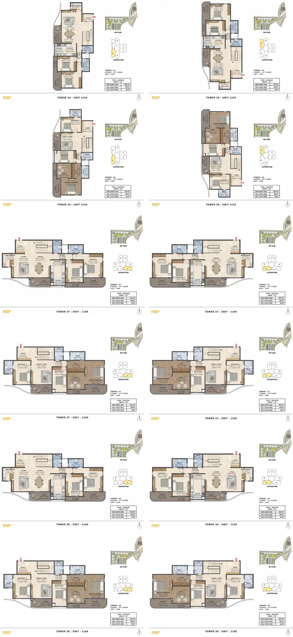 5BHK + 5T Duplex (2557 sq. ft.) Floor Plans and Configurations