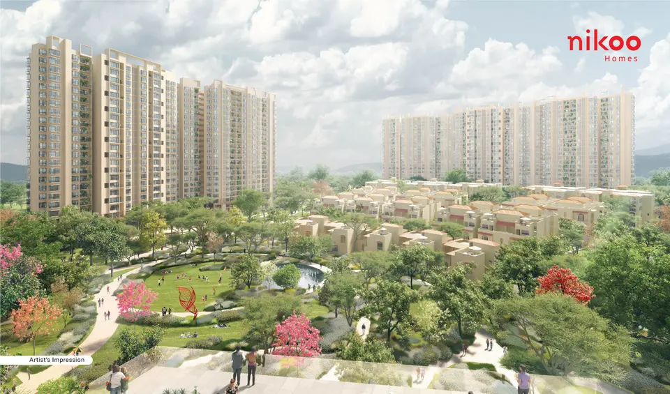 Towers and landscaped gardens at Bhartiya Garden Estate