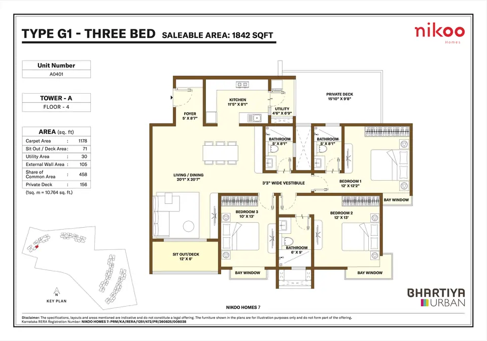 Type G1 - 3 BHK (1842 sqft)