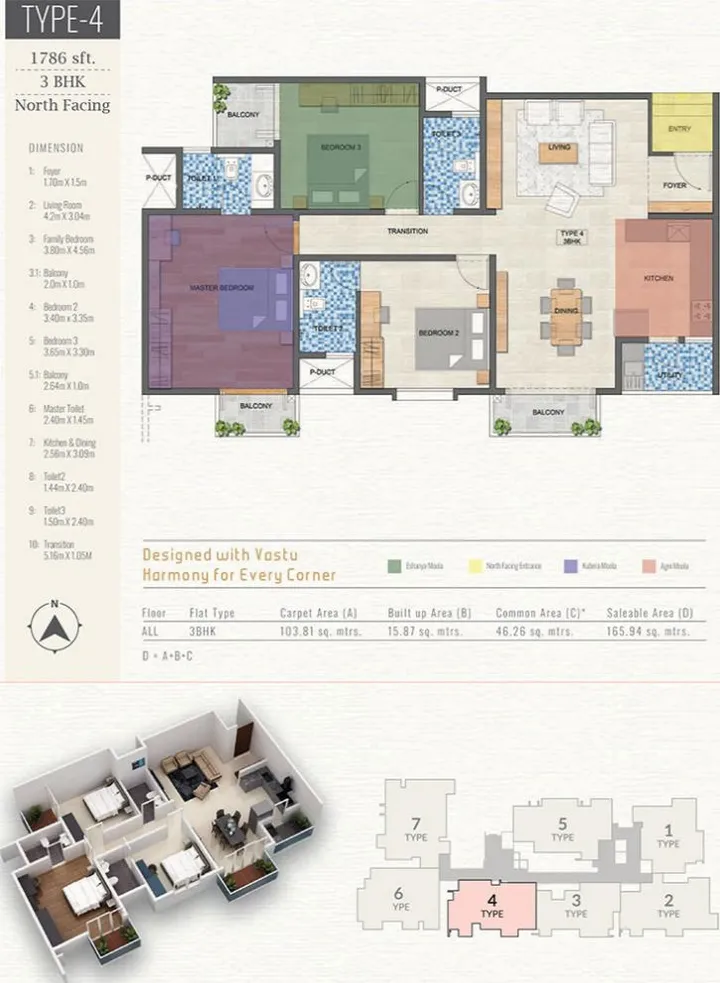 3BHK - Type 4 North Facing (1786 sqft)