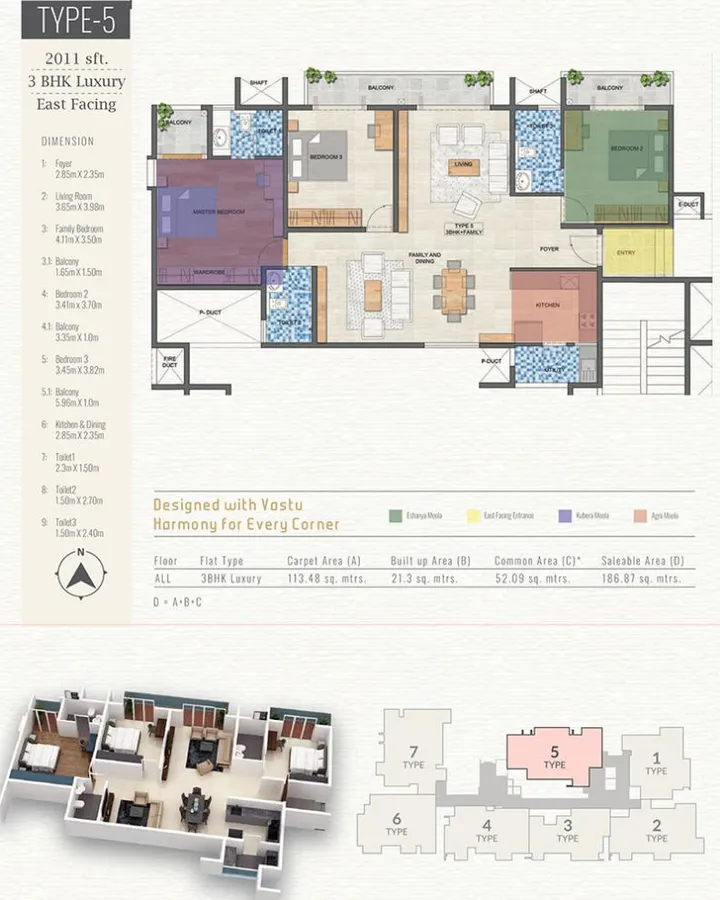 3BHK Luxury - Type 5 East Facing (2011 sqft)