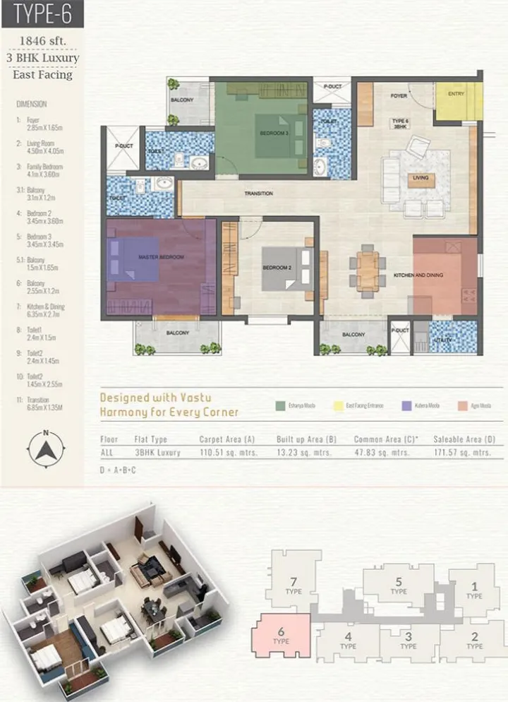3BHK Luxury - Type 6 East Facing (1846 sqft)