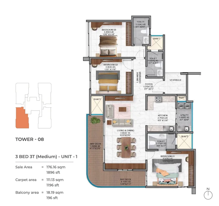 3BHK 3T Medium