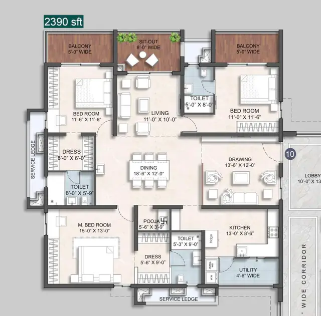 4BHK (2390 sqft)