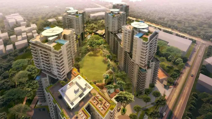 Aerial view of Embassy Astra towers