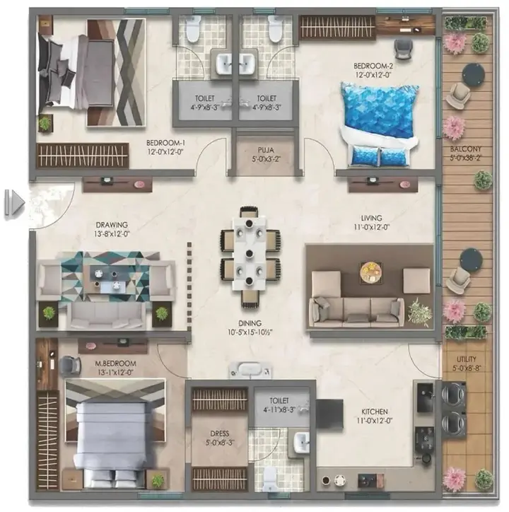 3BHK + SR - Type 1