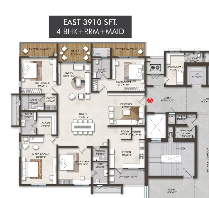 4BHK + PRM + Maid (3910 sqft)