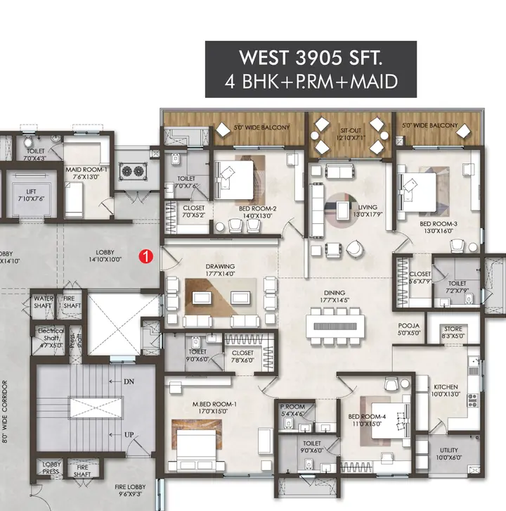 4BHK + PRM + Maid (3905 sqft)