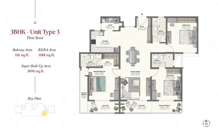 3BHK - Unit Type 3 (1896 sqft)