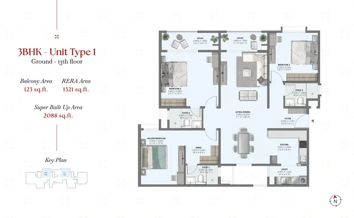 3BHK - Unit Type 1 (2088 sqft)