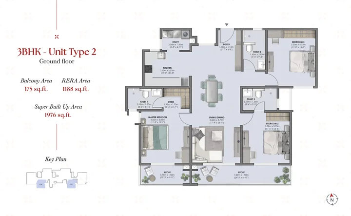 3BHK - Unit Type 2 (1976 sqft)