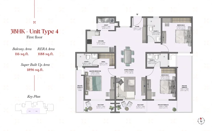 3BHK - Unit Type 4 (1896 sqft)