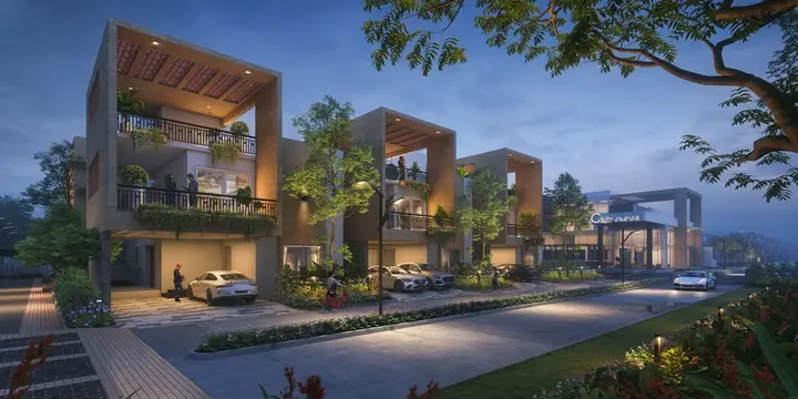 Villas and clubhouse night view at Allure Avani