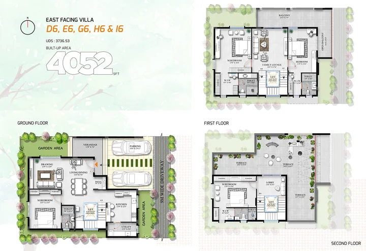 4BHK - East Facing Villa D6, E6, G6, H6 & I6 (4052 sqft)