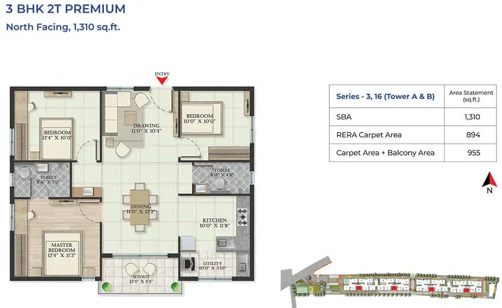 3BHK – 2T Premium (1310 sqft)