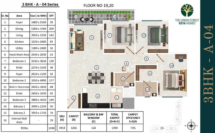 3 BHK A-04 (1958 sqft)