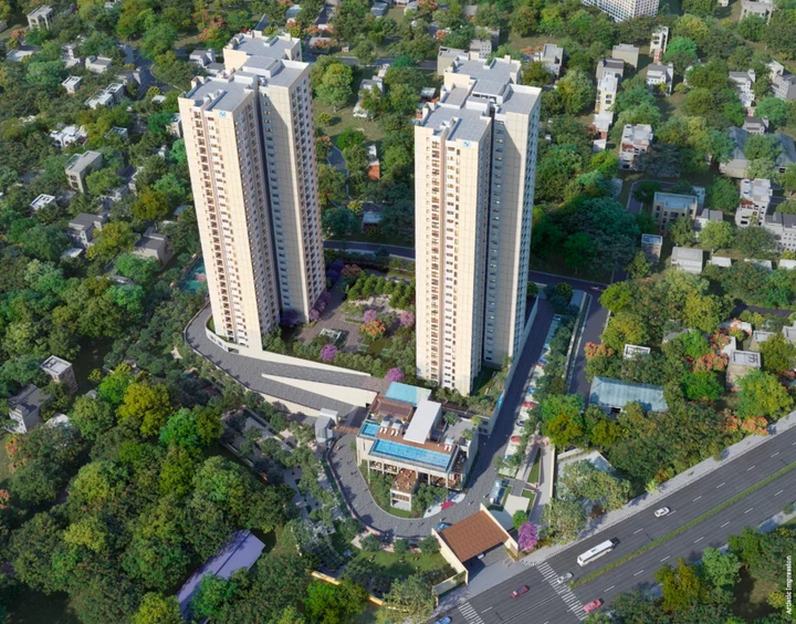 Aerial view of twin towers