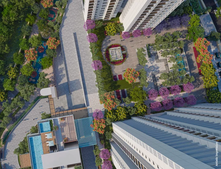 Aerial landscaped courtyard