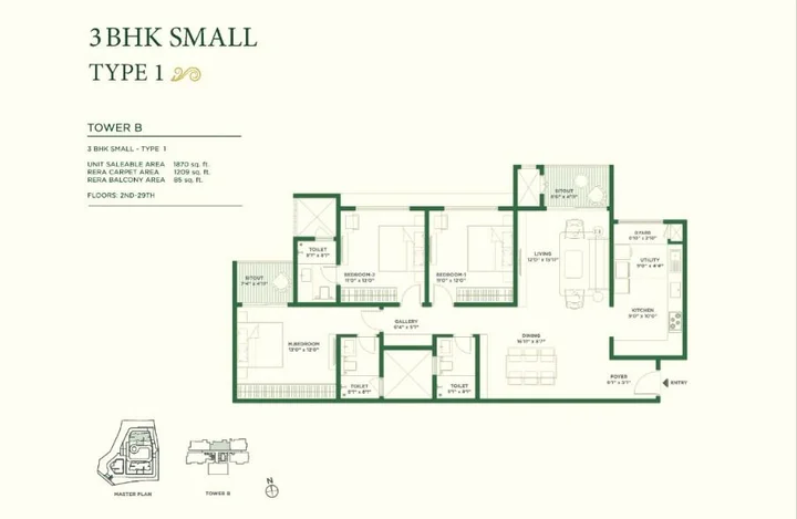 3BHK - Type 1 (1870 sqft)