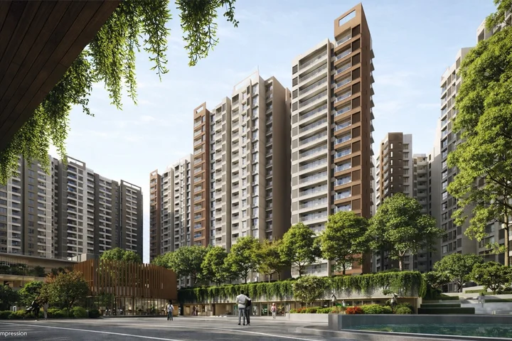 Open plaza and landscaped spaces at Prestige Evergreen
