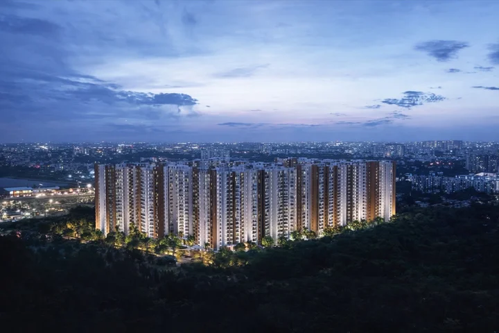 Aerial night view of Prestige Evergreen Whitefield