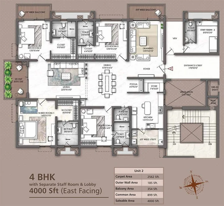 4BHK – Unit 2 East Facing (4000 sqft)