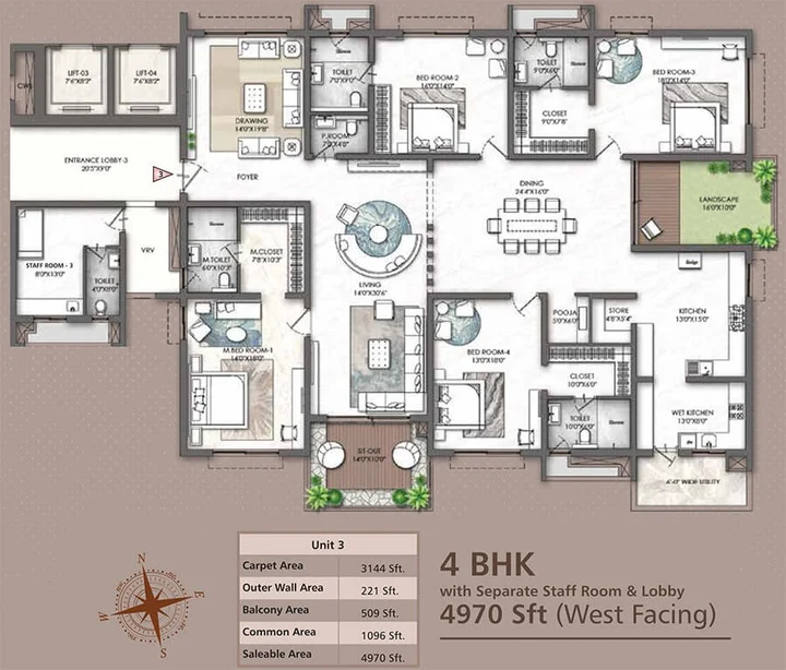 4BHK – Premium Unit West Facing (4970 sqft)