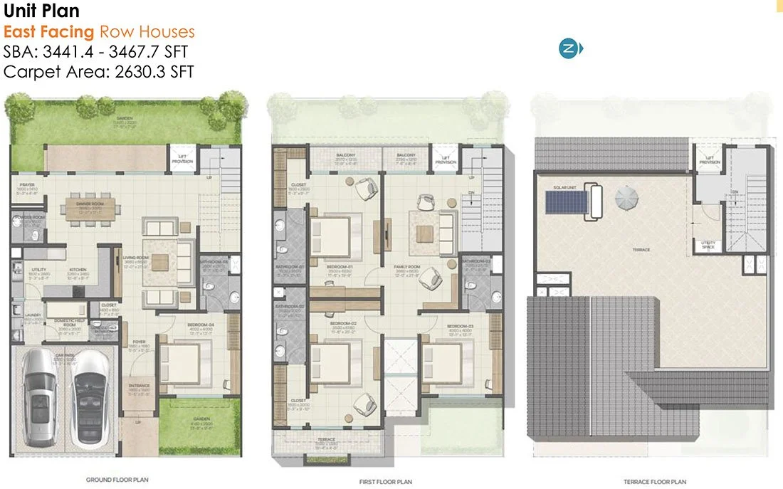 Sobha Oakshire East Row House Floor Plan (3441-3467)