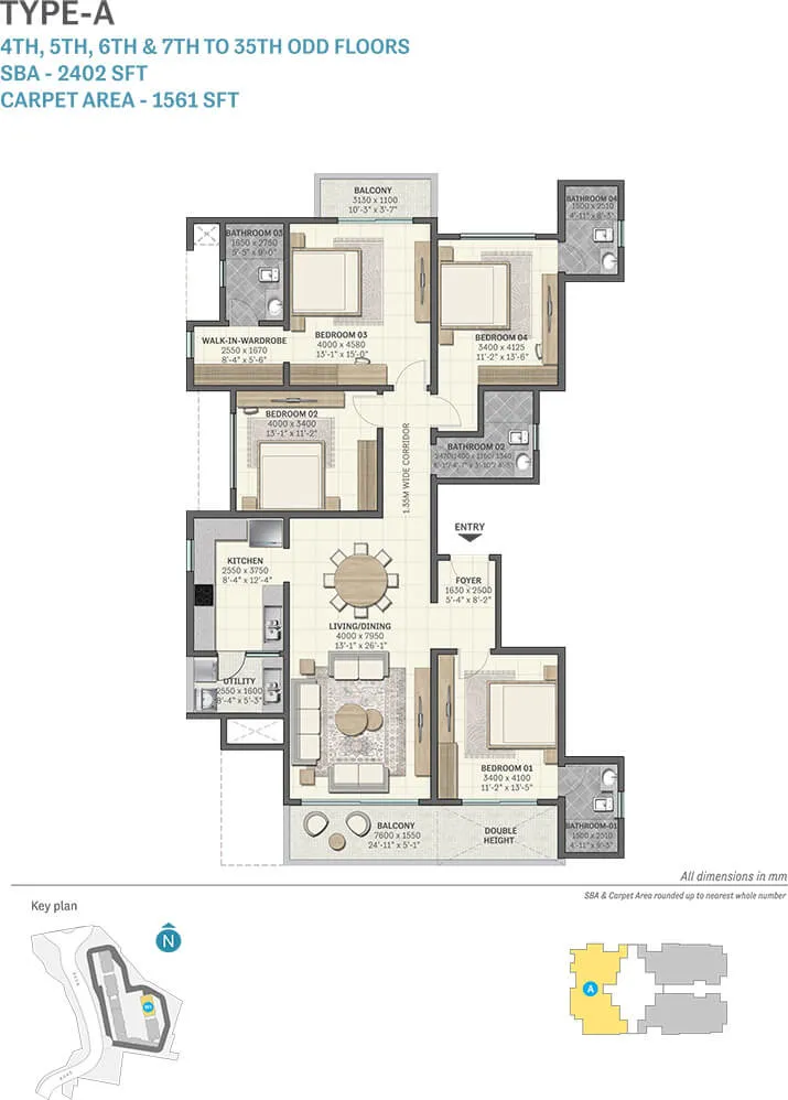 Sobha Manhattan Towers Town Park 4 BHK 2402 Sq Ft Floor Plan