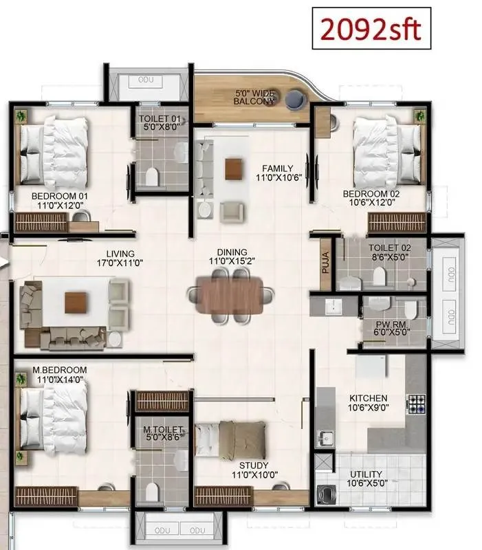 Aparna Wonder Woods 3.5 BHK 2092 Sq Ft Floor Plan