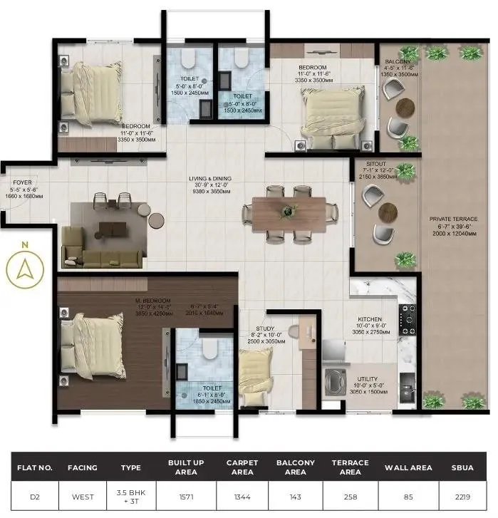 Amberstone Ventara 3.5 BHK 2219 Sq Ft Floor Plan