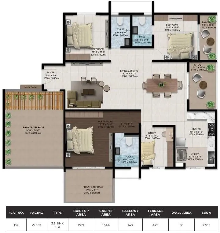 Amberstone Ventara 3.5 BHK 2305 Sq Ft Floor Plan