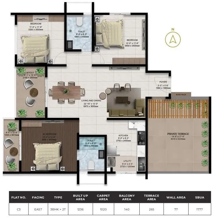 Amberstone Ventara 3 BHK 1777 Sq Ft Floor Plan