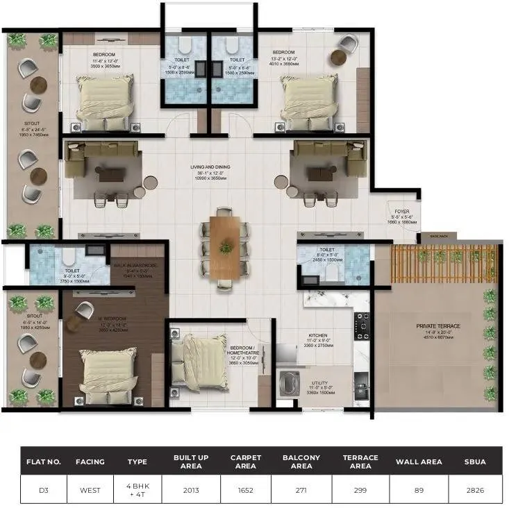 Amberstone Ventara 4 BHK 2826 Sq Ft Floor Plan