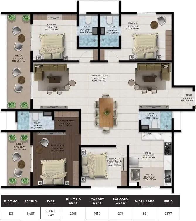 Amberstone Ventara 4 BHK 2677 Sq Ft Floor Plan