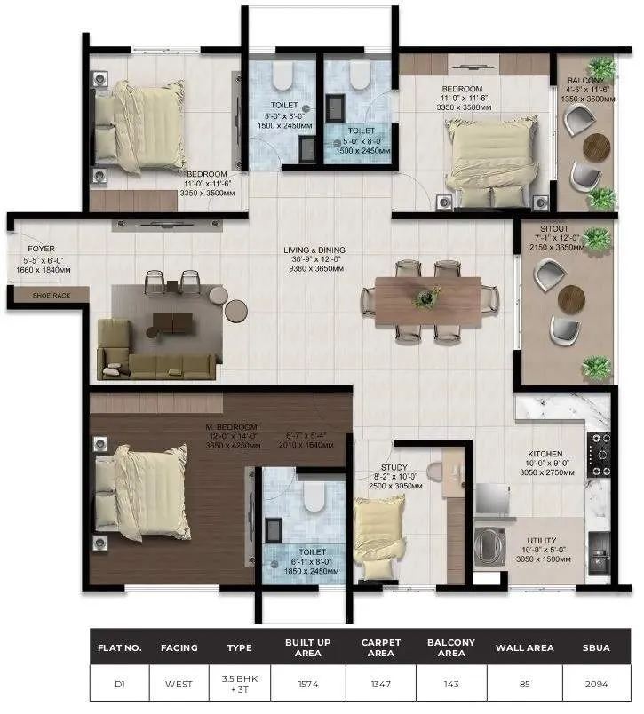 Amberstone Ventara 3.5 BHK 2094 Sq Ft Floor Plan